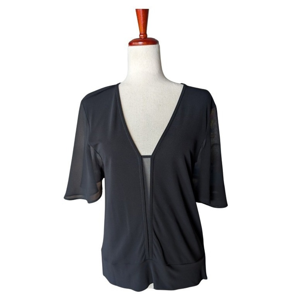 ME+EM Black Deep V-Neck Mesh Insert Flutter Sleeve Blouse Top UK 8 US 4